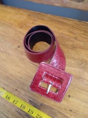 Red Snakeskin Print Faux Leather Wide Band Belt with Square Buckle Sz S